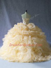 Exceptional Strapless Sleeveless Lace Up 15th Birthday Dress Gold Organza