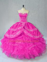 Sweetheart Sleeveless Lace Up 15th Birthday Dress Fuchsia Organza