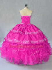 Sweetheart Sleeveless Lace Up 15th Birthday Dress Fuchsia Organza