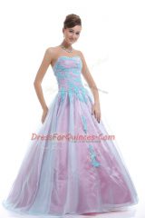 Best Sweetheart Sleeveless Lace Up Sweet 16 Dress Light Blue Organza