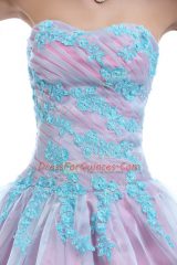 Best Sweetheart Sleeveless Lace Up Sweet 16 Dress Light Blue Organza