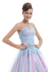 Best Sweetheart Sleeveless Lace Up Sweet 16 Dress Light Blue Organza