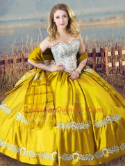 Floor Length Gold Quinceanera Gowns Sweetheart Sleeveless Lace Up