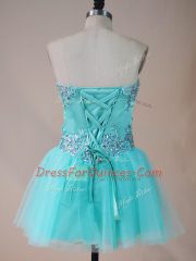 Tulle Sweetheart Sleeveless Lace Up Beading Prom Evening Gown in Aqua Blue