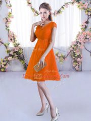 Orange Red A-line Lace Quinceanera Dama Dress Lace Up Lace Cap Sleeves Mini Length