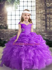 Latest Sleeveless Lace Up Floor Length Beading and Ruffles and Pick Ups Child Pageant Dress