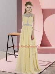 Gold Empire Chiffon Scoop Sleeveless Beading Floor Length Zipper Prom Evening Gown