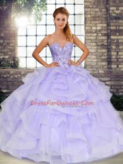 Lavender Sleeveless Tulle Lace Up Sweet 16 Quinceanera Dress for Military Ball and Sweet 16 and Quinceanera