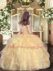 Ball Gowns Child Pageant Dress Gold Straps Organza Sleeveless Floor Length Lace Up
