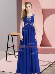 Chiffon Straps Sleeveless Lace Up Beading in Royal Blue