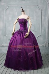 Discount Strapless Sleeveless Lace Up Quinceanera Gown Purple Organza