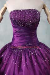 Discount Strapless Sleeveless Lace Up Quinceanera Gown Purple Organza