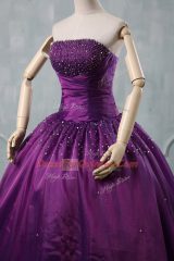 Discount Strapless Sleeveless Lace Up Quinceanera Gown Purple Organza