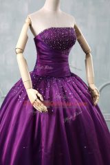 Discount Strapless Sleeveless Lace Up Quinceanera Gown Purple Organza