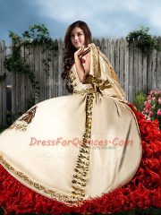 Flirting White And Red Sleeveless Floor Length Embroidery Lace Up 15th Birthday Dress