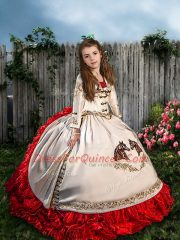 Flirting White And Red Sleeveless Floor Length Embroidery Lace Up 15th Birthday Dress