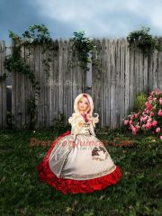 Flirting White And Red Sleeveless Floor Length Embroidery Lace Up 15th Birthday Dress