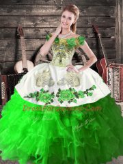 Sophisticated Green Sleeveless Embroidery and Ruffles Floor Length Vestidos de Quinceanera