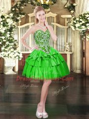 Green Lace Up Sweetheart Beading and Ruffled Layers Organza Sleeveless