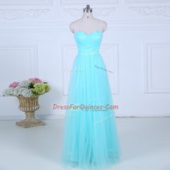 Peach Sleeveless Ruching Floor Length Vestidos de Damas