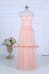 Peach Sleeveless Ruching Floor Length Vestidos de Damas