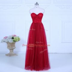 Peach Sleeveless Ruching Floor Length Vestidos de Damas