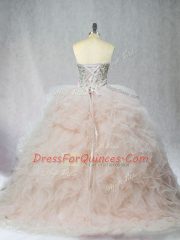 Romantic Champagne Lace Up Quince Ball Gowns Beading and Ruffles Sleeveless