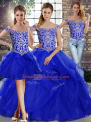 Royal Blue Sleeveless Beading and Ruffles Lace Up Quinceanera Gowns