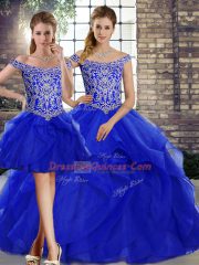 Royal Blue Sleeveless Beading and Ruffles Lace Up Quinceanera Gowns
