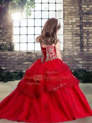 High Class Green Off The Shoulder Lace Up Beading Kids Formal Wear Sleeveless