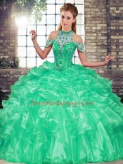 Organza Sleeveless Floor Length Sweet 16 Quinceanera Dress and Beading and Ruffles