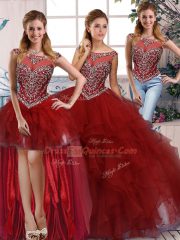 Amazing Floor Length Burgundy Vestidos de Quinceanera Scoop Sleeveless Zipper