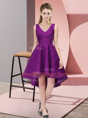 Cute Purple Sleeveless Lace Zipper Court Dresses for Sweet 16 for Wedding Party