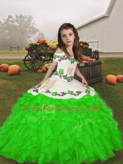 Dazzling Straps Sleeveless Lace Up Kids Pageant Dress Green Organza