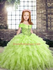 Super Straps Sleeveless Organza Girls Pageant Dresses Beading Lace Up