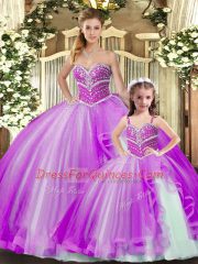 Spectacular Sweetheart Sleeveless Lace Up Quinceanera Gown Lavender Tulle