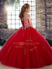 Inexpensive Fuchsia Ball Gowns Beading Quinceanera Dresses Lace Up Tulle Sleeveless Floor Length
