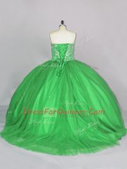 Sweetheart Lace Up Beading Quinceanera Gown Brush Train Sleeveless