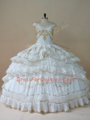 Luxurious Off The Shoulder Sleeveless Taffeta Sweet 16 Quinceanera Dress Beading and Embroidery Lace Up