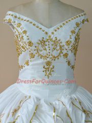 Luxurious Off The Shoulder Sleeveless Taffeta Sweet 16 Quinceanera Dress Beading and Embroidery Lace Up