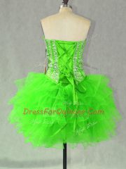 Lace Up Prom Evening Gown Beading and Ruffles Sleeveless Mini Length