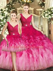 Inexpensive Floor Length Multi-color Quinceanera Gowns V-neck Sleeveless Lace Up