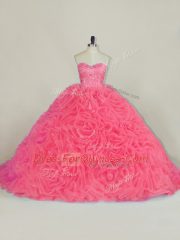 Sleeveless Court Train Beading and Ruffles Lace Up Quince Ball Gowns