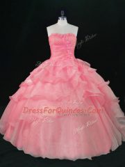 Best Watermelon Red Lace Up Sweetheart Beading and Ruffles 15 Quinceanera Dress Organza Sleeveless