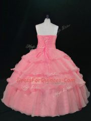 Best Watermelon Red Lace Up Sweetheart Beading and Ruffles 15 Quinceanera Dress Organza Sleeveless