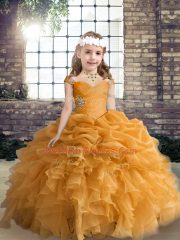 Sleeveless Lace Up Floor Length Beading and Ruffles and Pick Ups Pageant Dresses