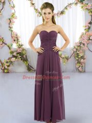 Fashion Dark Purple Sleeveless Chiffon Lace Up Vestidos de Damas for Wedding Party