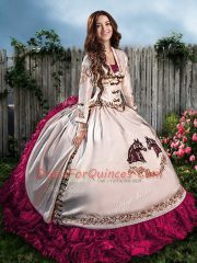 Sleeveless Lace Up Floor Length Embroidery and Ruffles Sweet 16 Dresses
