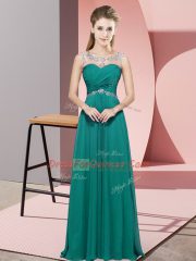 Empire Party Dress Turquoise Scoop Chiffon Sleeveless Floor Length Backless