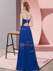 Empire Party Dress Turquoise Scoop Chiffon Sleeveless Floor Length Backless